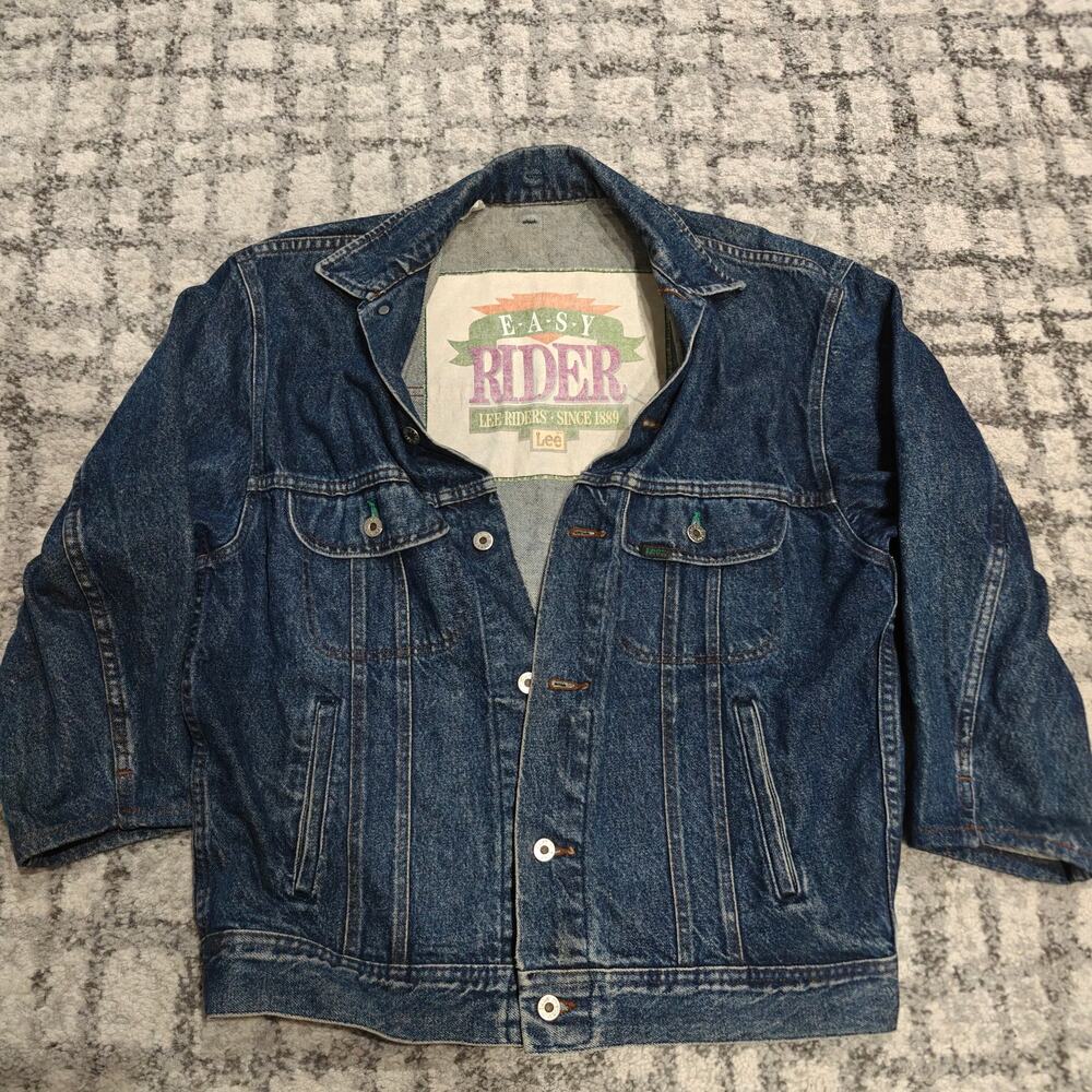 Vintage Lee Easy Rider Denim Jacket Mens Medium Made in USA Trucker Jean Coat